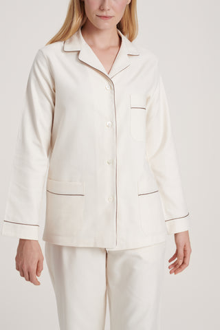 Premium Cotton Flannel Pajama Set - Ivory