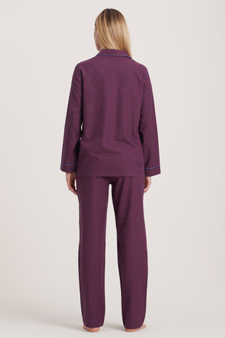 Premium Cotton Flannel Pajama Set - Gingham - Cherry Red and Navy Blue