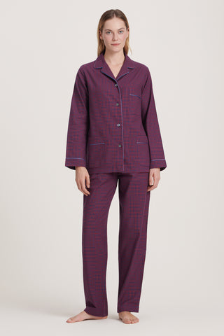 Premium Cotton Flannel Pajama Set - Gingham - Cherry Red and Navy Blue