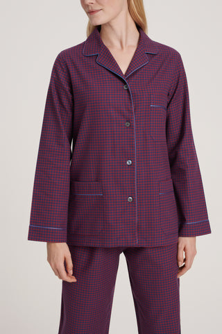 Premium Cotton Flannel Pajama Set - Gingham - Cherry Red and Navy Blue