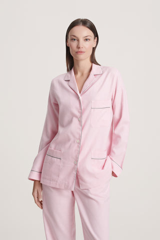 Cotton Flannel Pajama Set - Baby Houndstooth - Rose