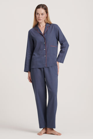Linen-Bamboo Pajama Set - Navy Blue