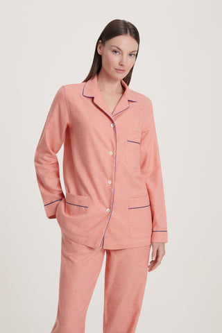 Cotton Flannel Pajama Set - Baby Houndstooth - Tangerine