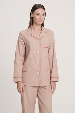 Premium Cotton Flannel Pajama Set - Sand