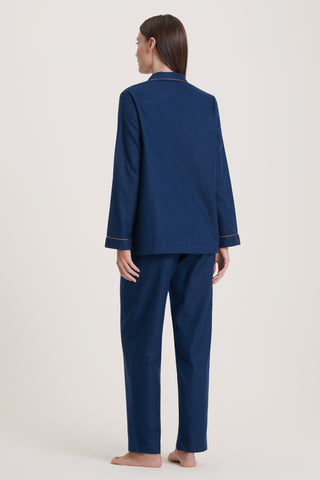 Premium Cotton Flannel Pajama Set - Navy Blue