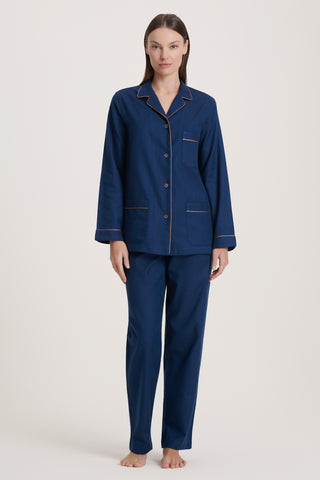Premium Cotton Flannel Pajama Set - Navy Blue