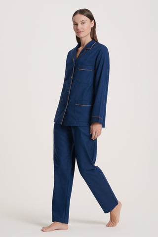 Premium Cotton Flannel Pajama Set - Navy Blue