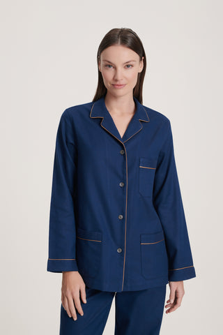 Premium Cotton Flannel Pajama Set - Navy Blue