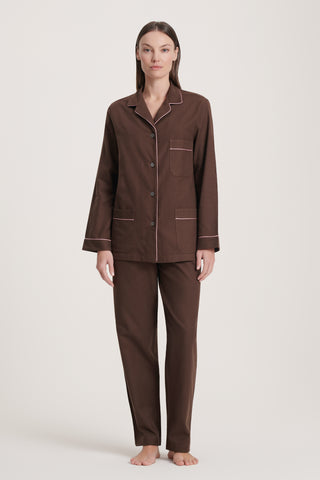 Premium Cotton Flannel Pajama Set - Chocolate Brown