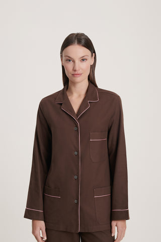 Premium Cotton Flannel Pajama Set - Chocolate Brown