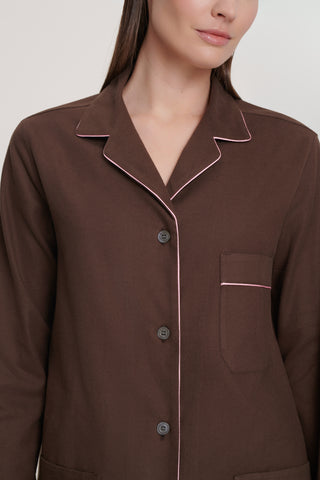 Premium Cotton Flannel Pajama Set - Chocolate Brown