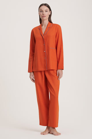 Linen-Bamboo Pajama Set - Lava Orange
