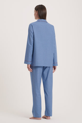 Premium Cotton Flannel Pajama Set - Gingham - Navy Blue and Sky