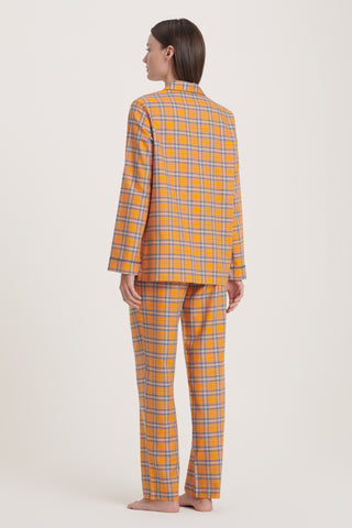 Cotton Pajama Set - Plaid - Tangerine and Black