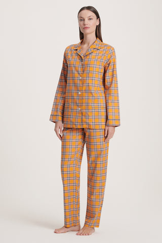 Cotton Pajama Set - Plaid - Tangerine and Black