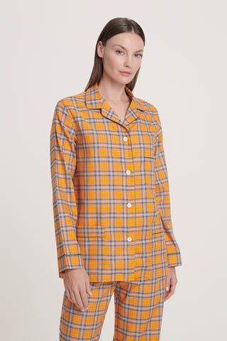 Cotton Pajama Set - Plaid - Tangerine and Black