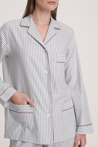 Soft Cotton Pajama Set - Striped - Ash Gray