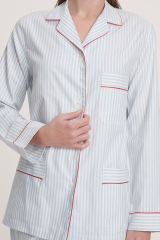 Soft Cotton Pajama Set - Striped - Sky