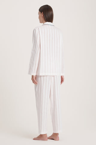 Cotton Satin Stripe Pajama Set - Pink Salt