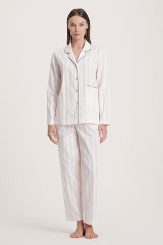 Cotton Satin Stripe Pajama Set - Pink Salt