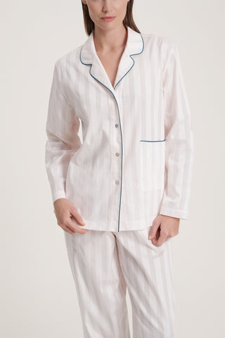 Cotton Satin Stripe Pajama Set - Pink Salt