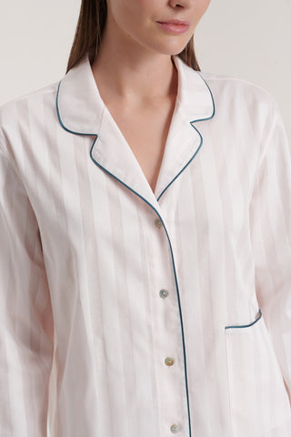 Cotton Satin Stripe Pajama Set - Pink Salt