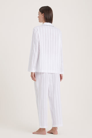 Cotton Satin Stripe Pajama Set - Pure White