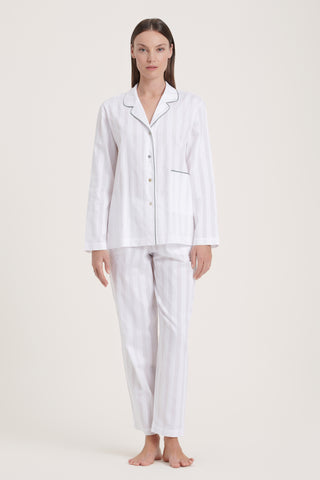 Cotton Satin Stripe Pajama Set - Pure White
