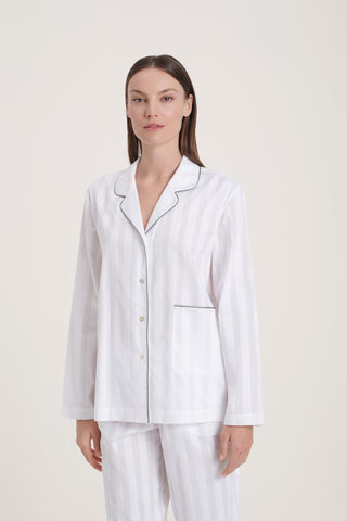 Cotton Satin Stripe Pajama Set - Pure White