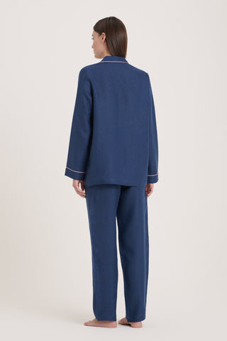 Pure Linen Pajama Set - Denim Blue