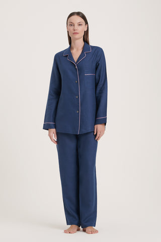 Pure Linen Pajama Set - Denim Blue