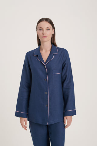 Pure Linen Pajama Set - Denim Blue