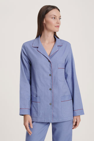 Premium Cotton Flannel Pajama Set - Denim Blue