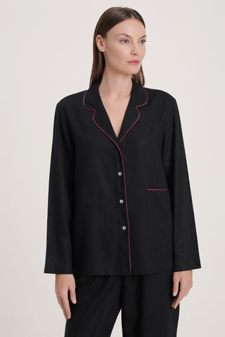 Linen-Bamboo Pajama Set - Jet Black