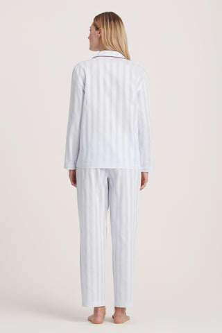 Cotton Satin Stripe Pajama Set - Sky