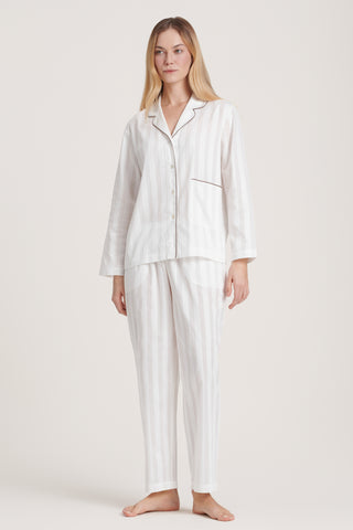 Cotton Satin Stripe Pajama Set - Panna