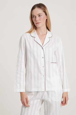 Cotton Satin Stripe Pajama Set - Panna