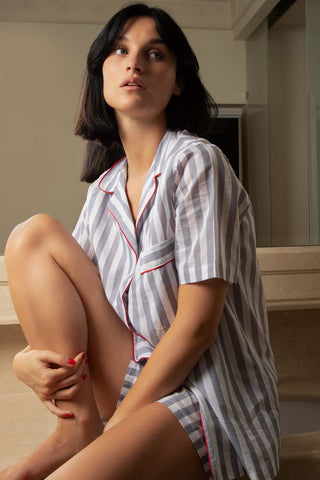 Striped Cotton Voile Short Pajama Set